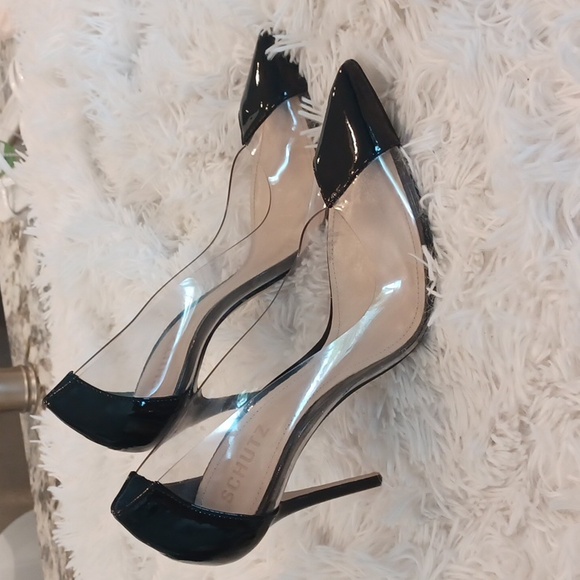 SCHUTZ Cendi transparent & Black Patent Leather Heels size 10 NEW - Picture 7 of 16
